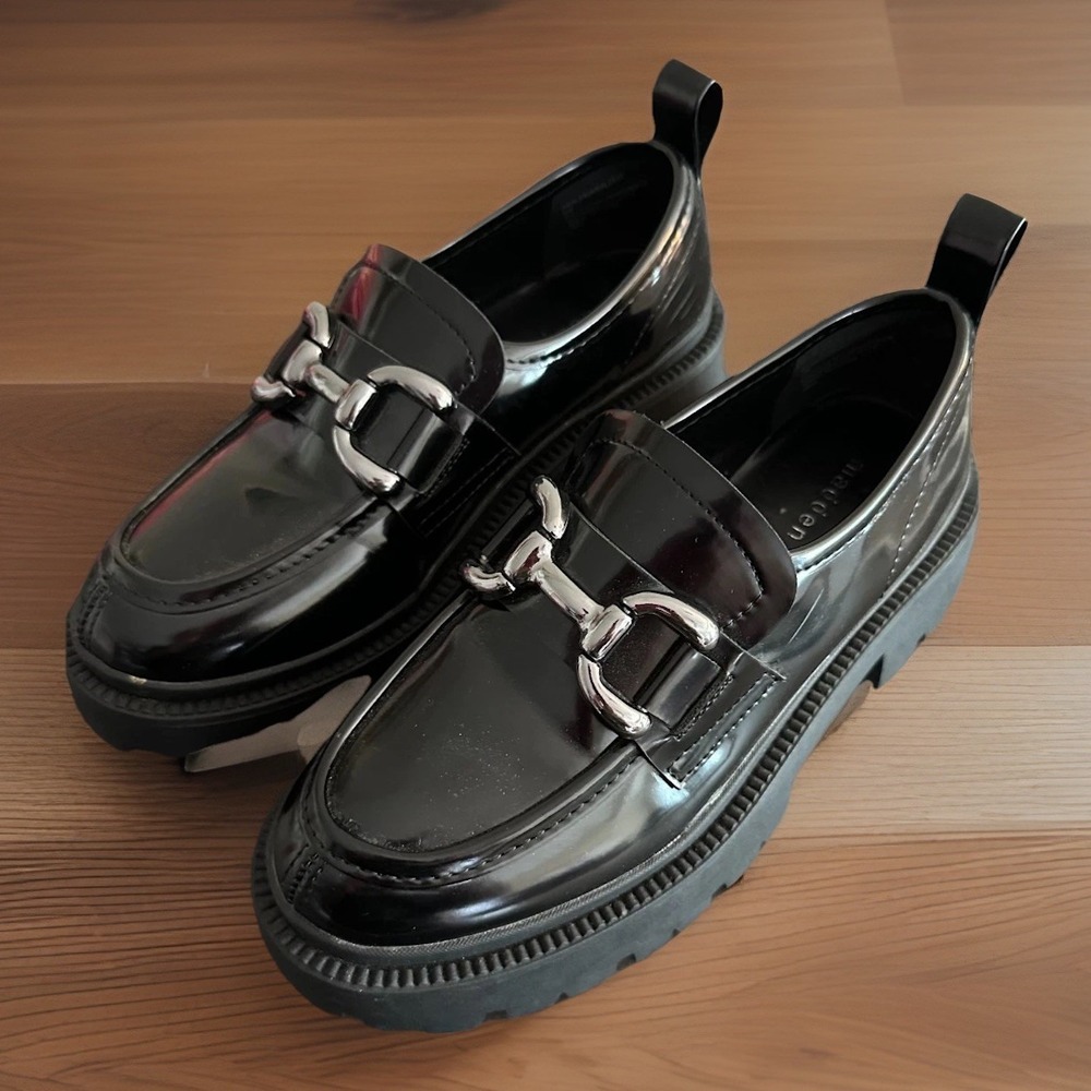 Madden‎ Girl Chunky Platform Loafers Womens 6M Black Patent Lug Sole Grunge